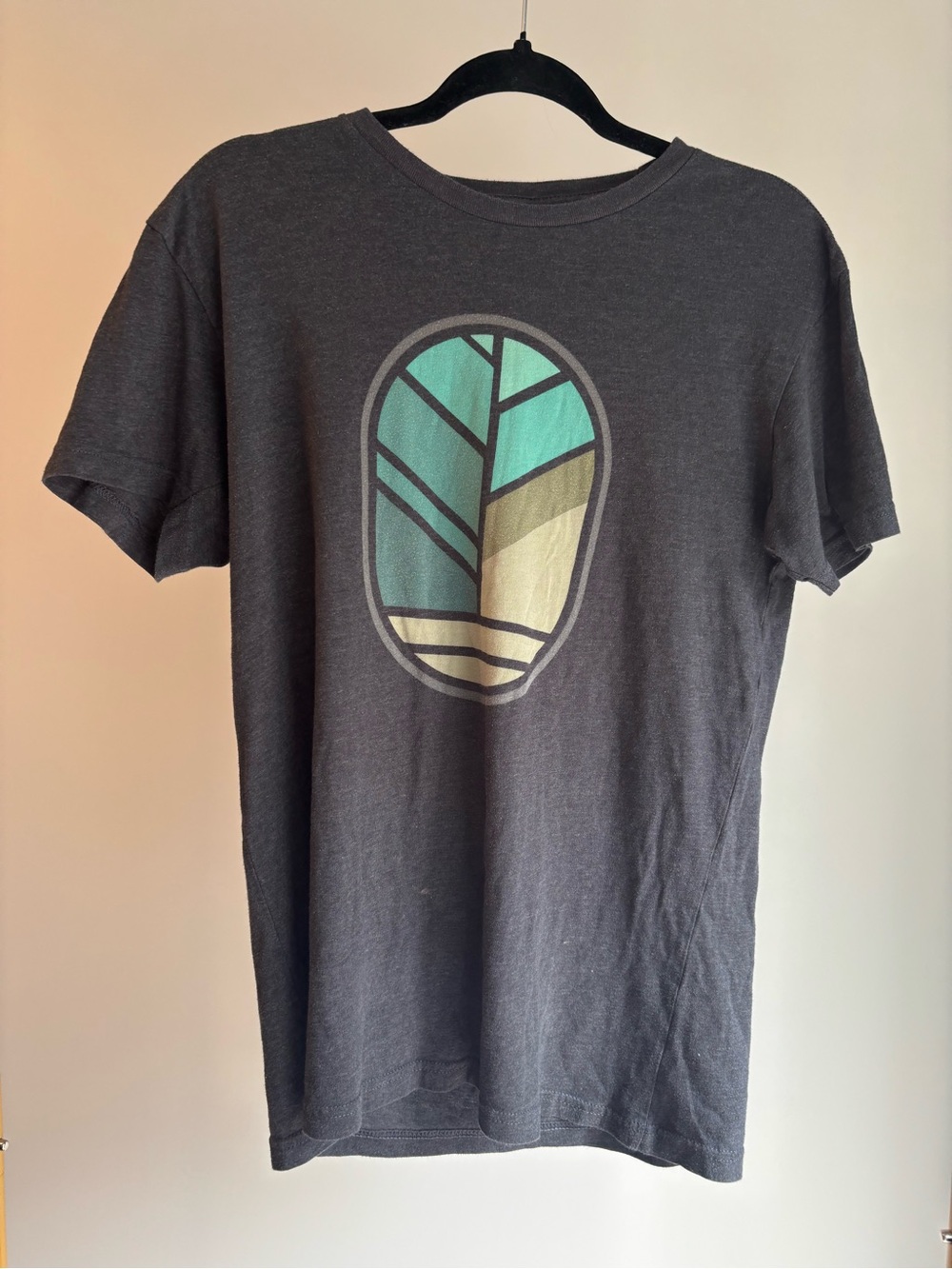 Wohven Men's Charcoal Graphic Tee with Green & Cream Leaf Design Size Small